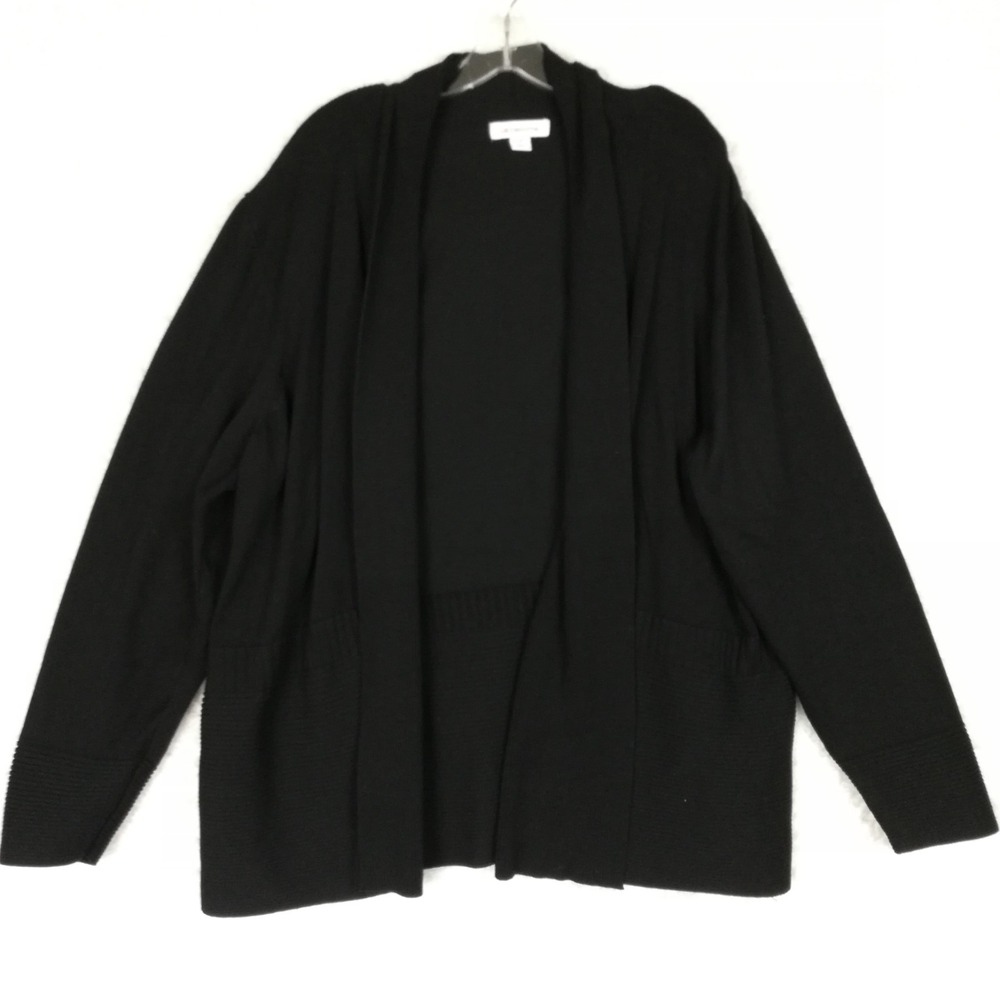 Liz Claiborne Womens Sweater Cardigan Black Textured Knit Open Front Plus 3X